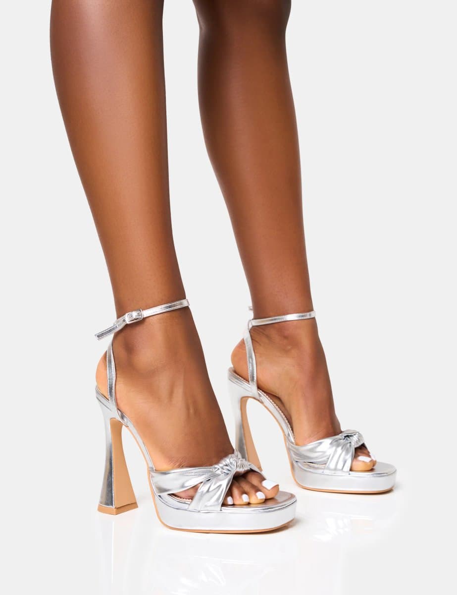 Public Desire Public Desire Metallic Flare Platform Heels with Knot Detail