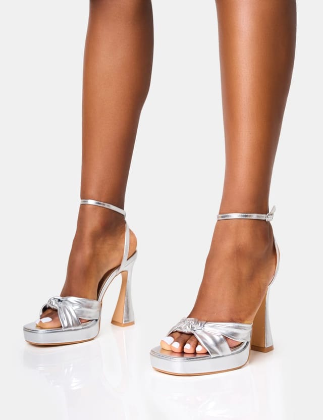 Public Desire Trendsetter Silver Knot Detail Flare Platform Heels - 3