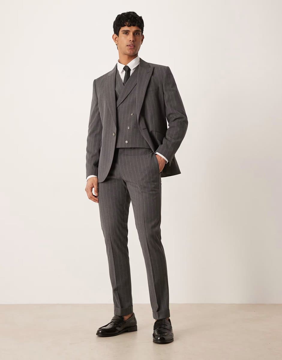 ASOS ASOS DESIGN slim suit trousers in grey pinstripe
