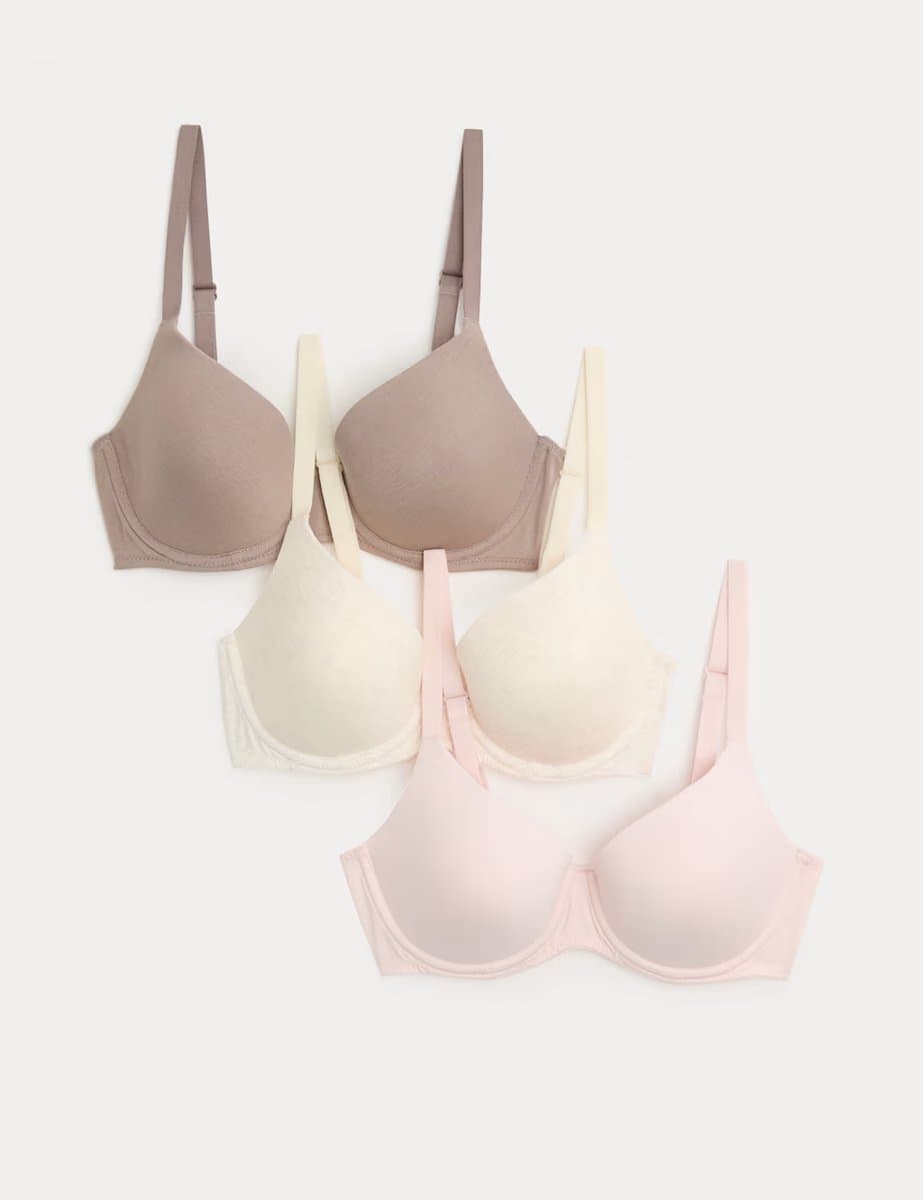 Marks & Spencer M&S 3pk Wired Full Cup T-Shirt Bras A-E Oatmeal Mix