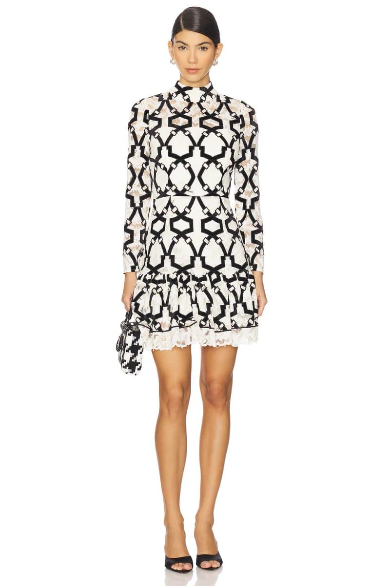 revolve Willa Velvet Flock Lace Mock Neck Dress