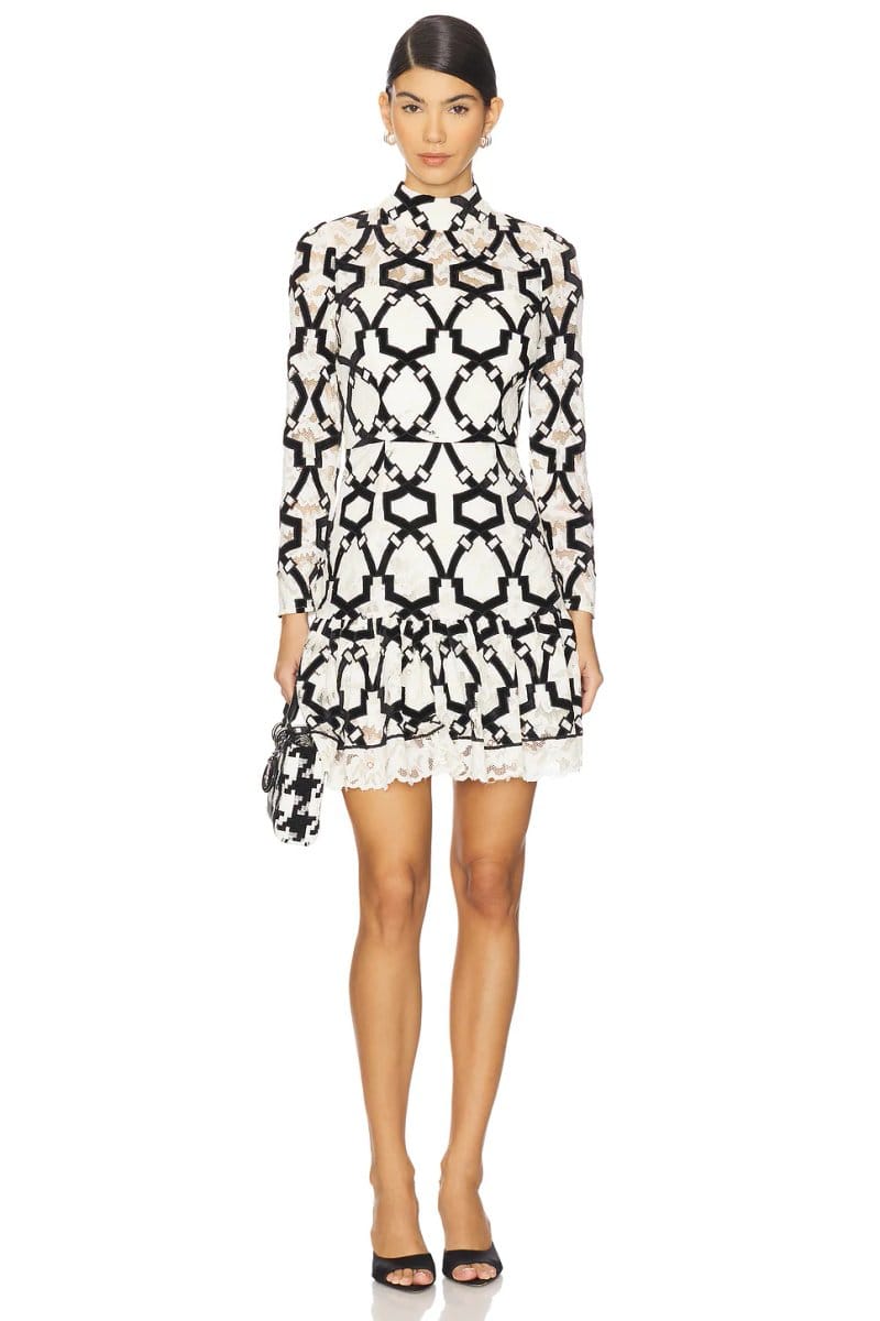 revolve Willa Velvet Flock Lace Mock Neck Dress - 1