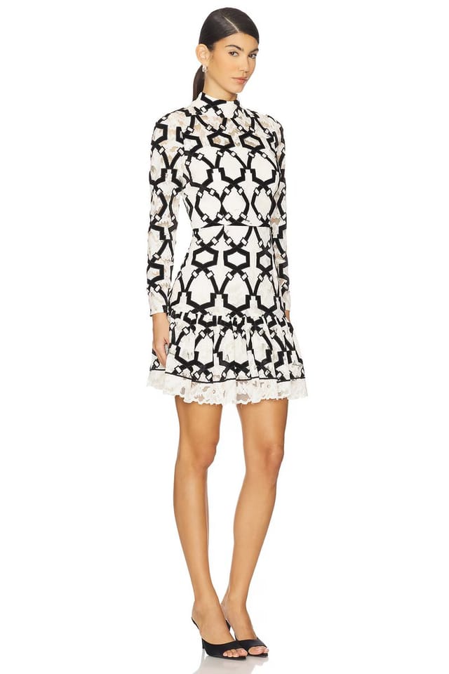 revolve Willa Velvet Flock Lace Mock Neck Dress - 2
