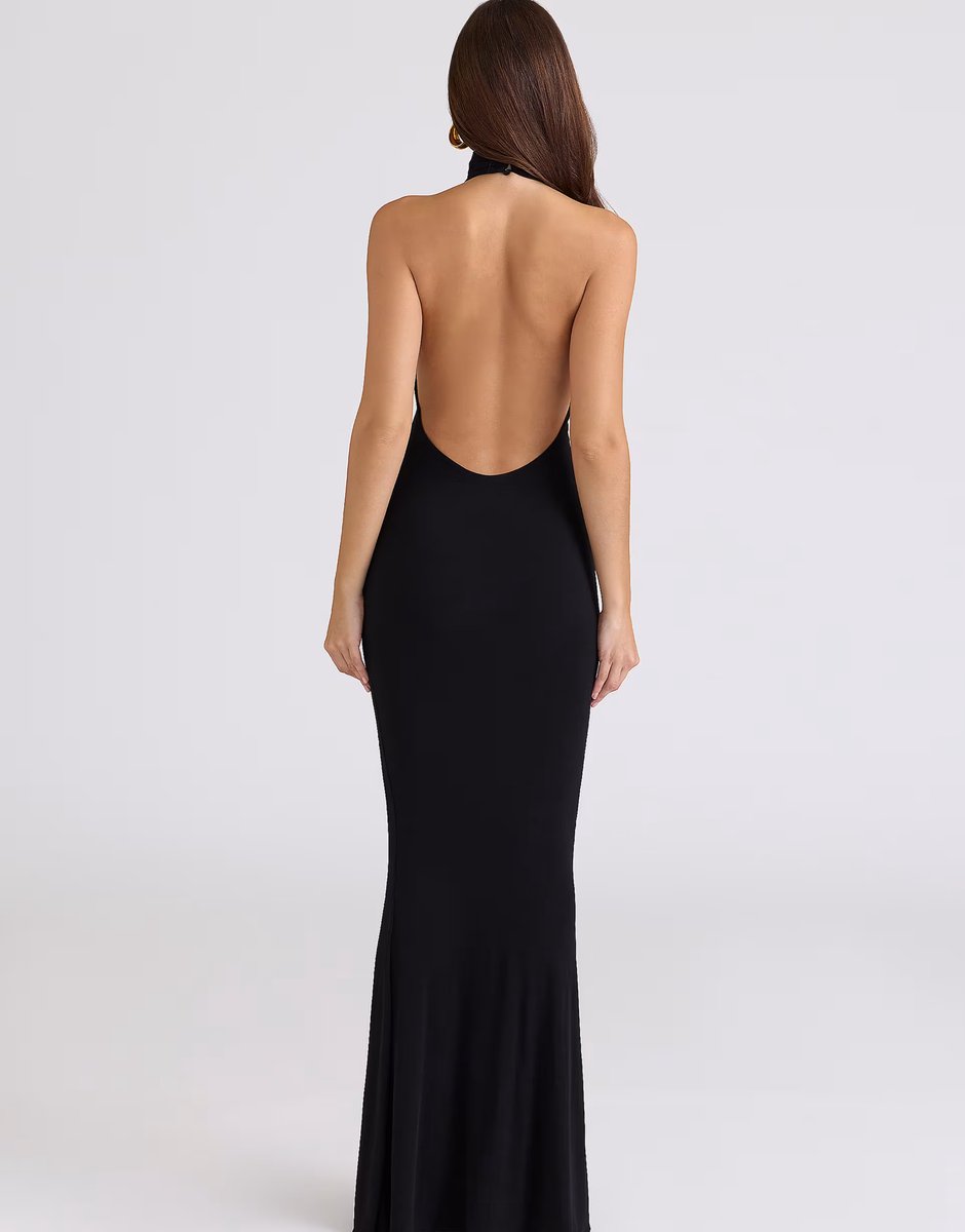 ASOS House of CB Sadira black draped jersey open back maxi dress in black - 2