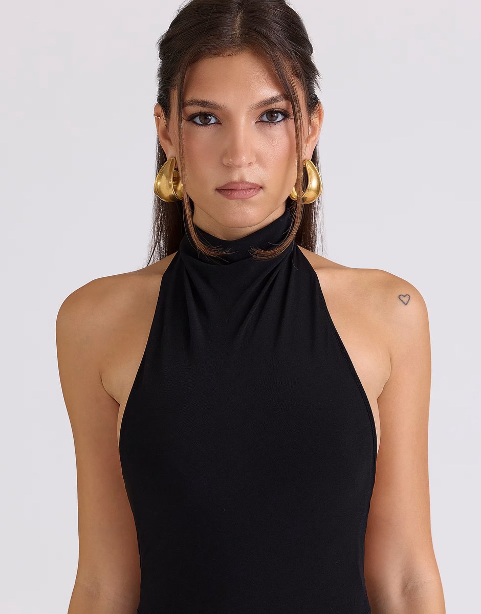 ASOS House of CB Sadira black draped jersey open back maxi dress in black - 3