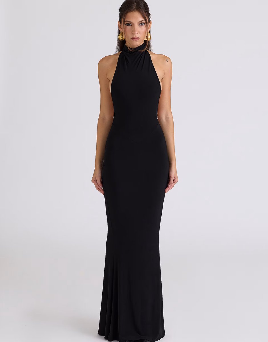 ASOS House of CB Sadira black draped jersey open back maxi dress in black - 4