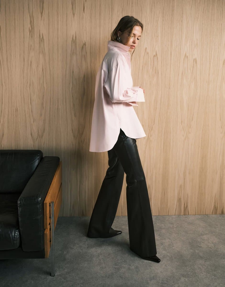 ASOS Mango faux leather flared trouser in brown