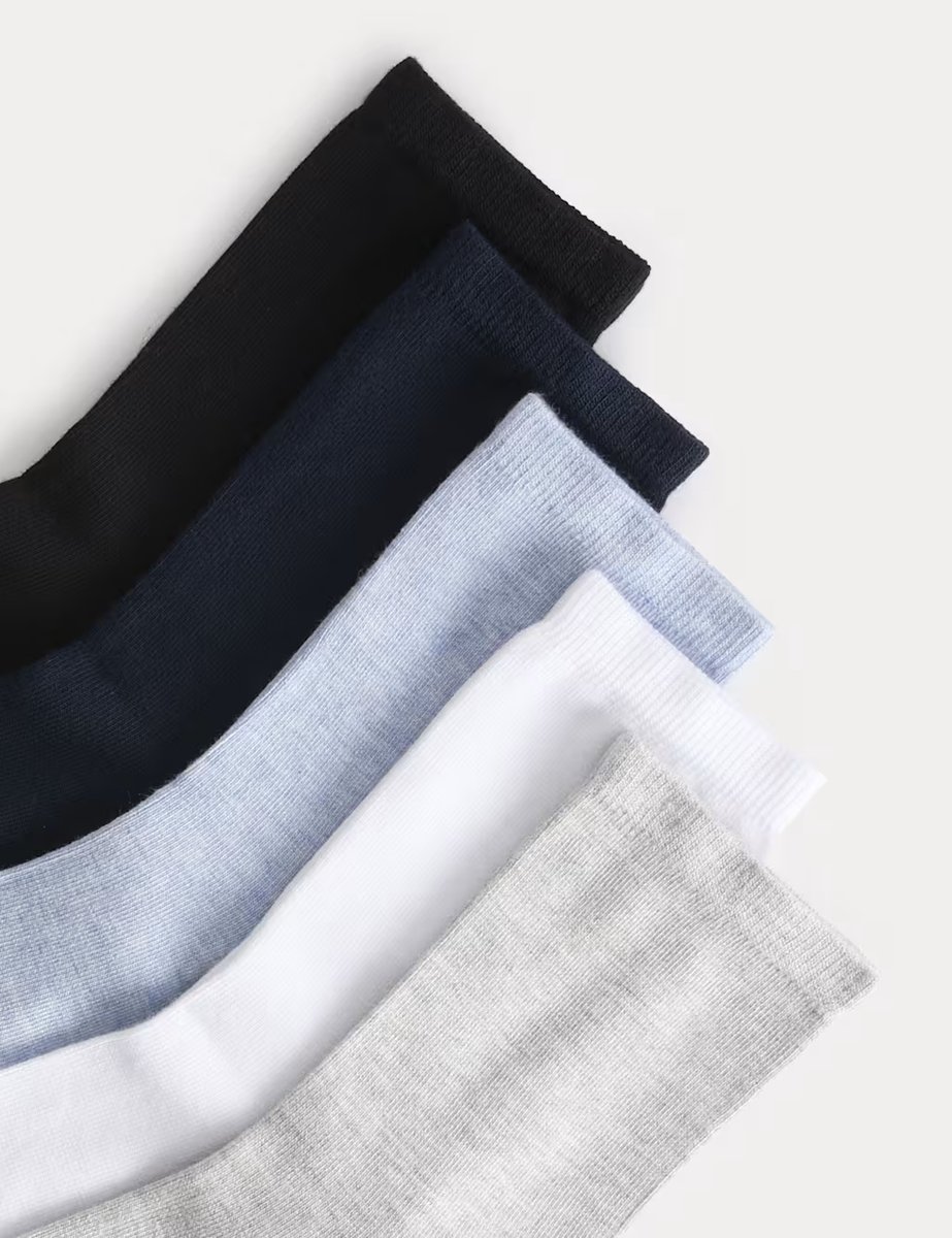 Marks & Spencer M&S 5pk Supersoft Ankle High Socks Blue Mix - 1