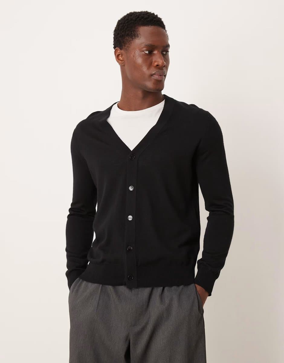 ASOS Mango 100% wool lightweight knitted cardigan in black
