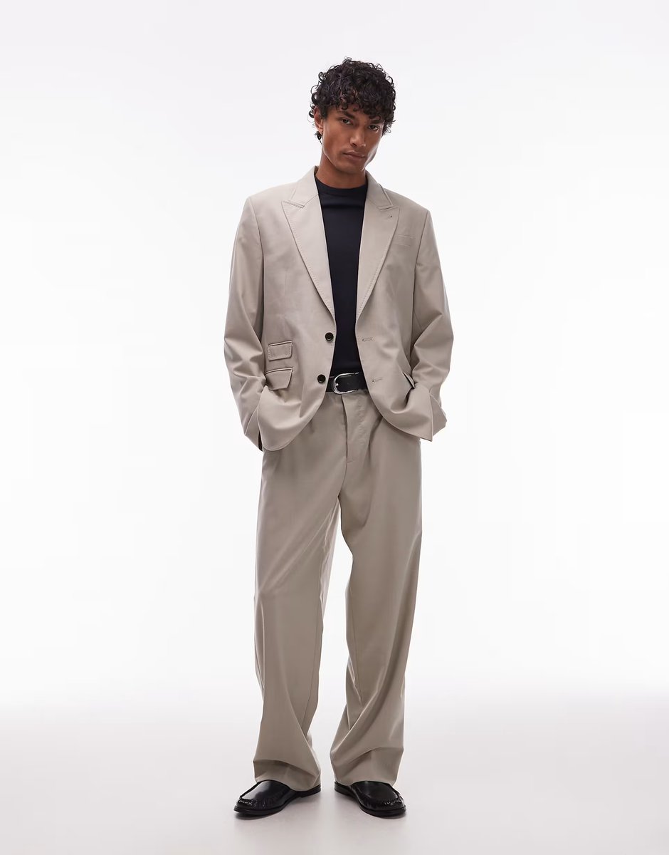 ASOS Allsaints Gallow tailored blazer in taupe - STONE - 2