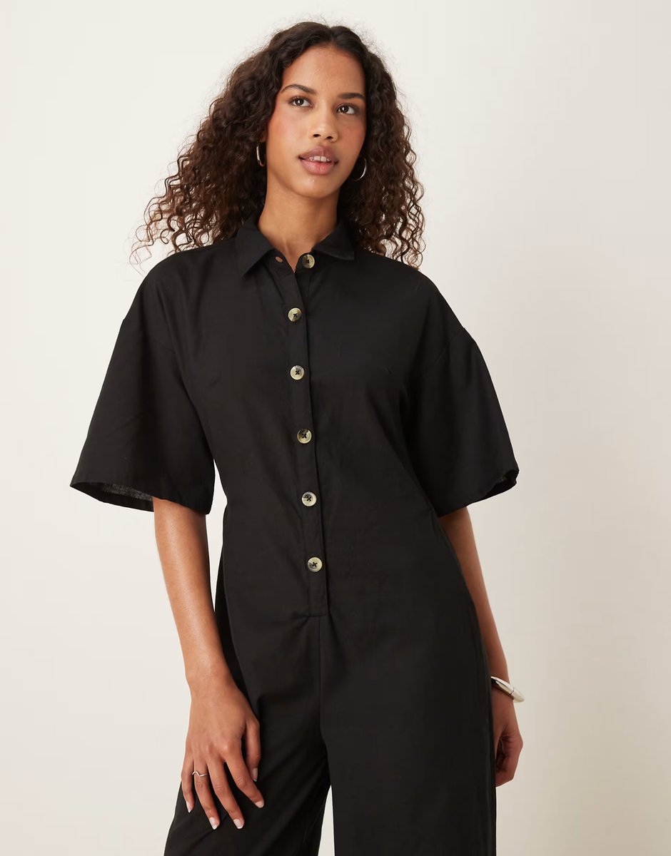 ASOS ASOS DESIGN button down collared wide leg jumpsuit in black - 3