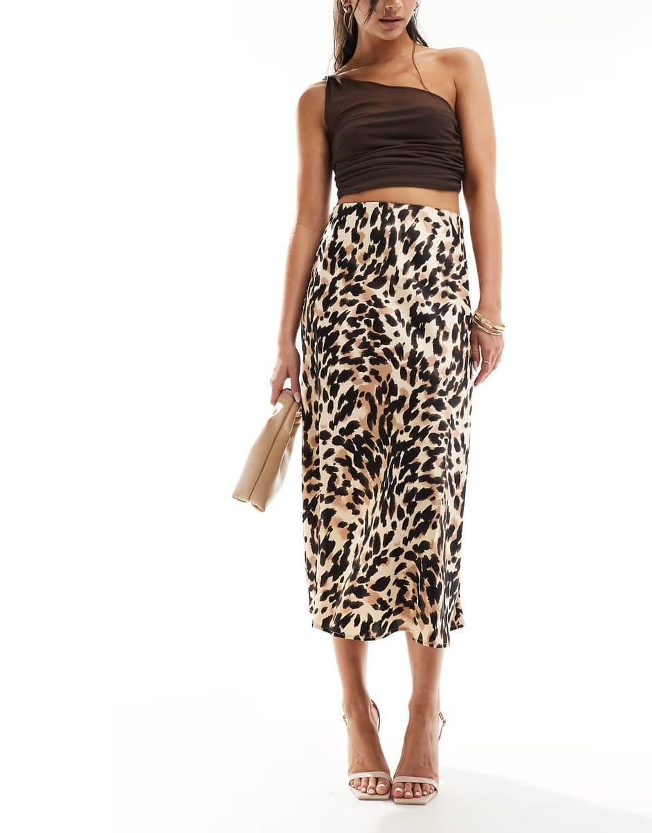 ASOS YAS satin midi skirt in leopard print - MULTI