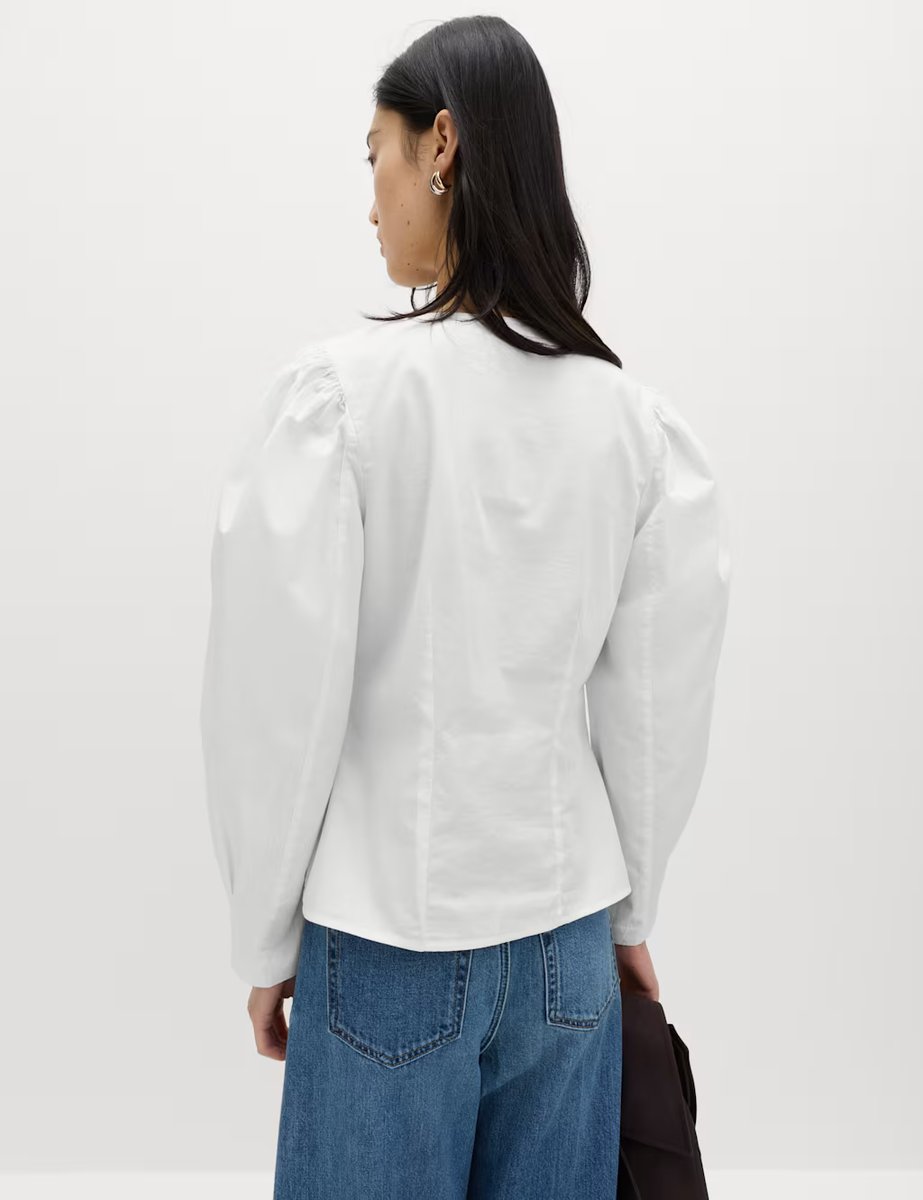 Marks & Spencer M&S Pure Cotton Printed Button Through Blouse Soft White - 2