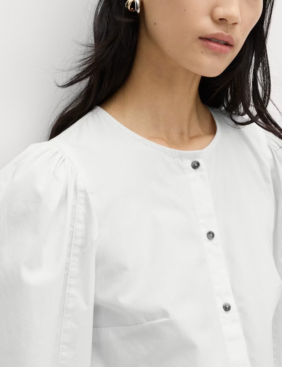 Marks & Spencer M&S Pure Cotton Printed Button Through Blouse Soft White - 3