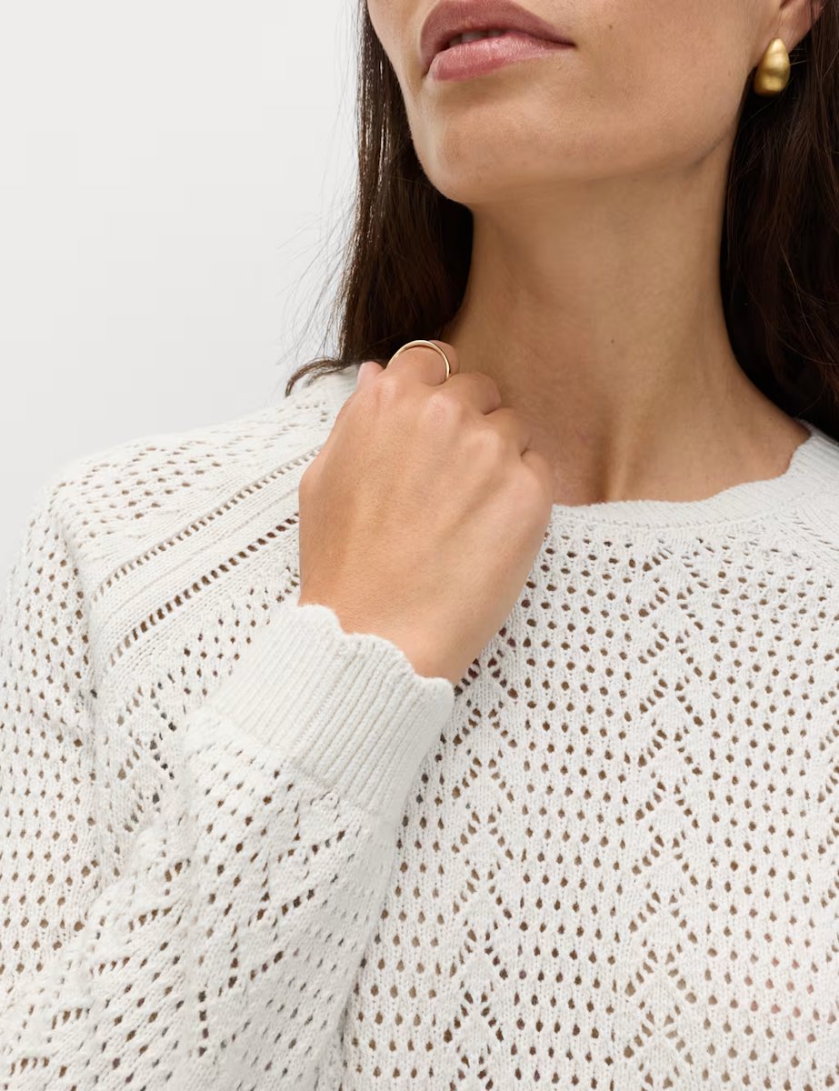 Marks & Spencer M&S Cotton Rich Pointelle Scallop Edge Jumper Light Natural - 4