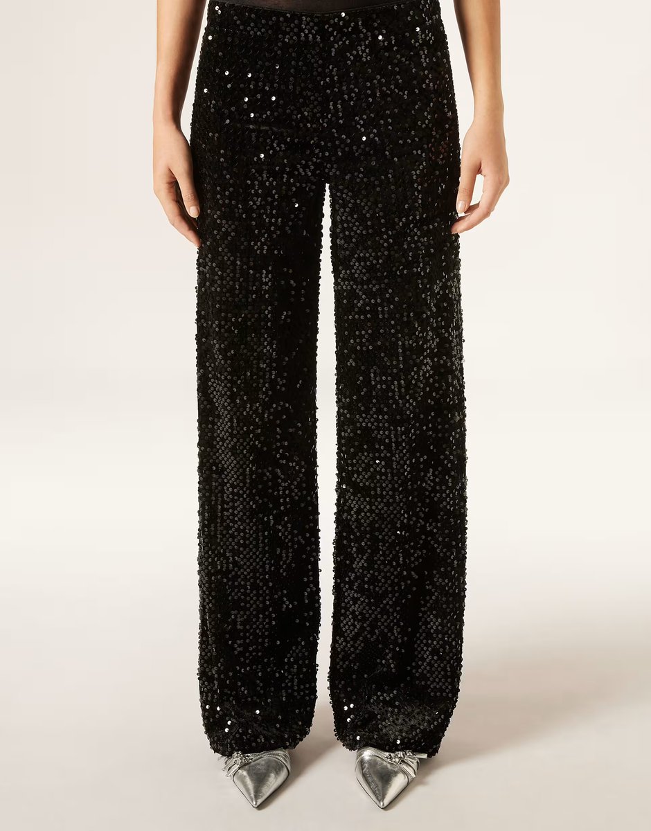 ASOS Calzedonia Velvet and sequin palazzo trousers in black - 3