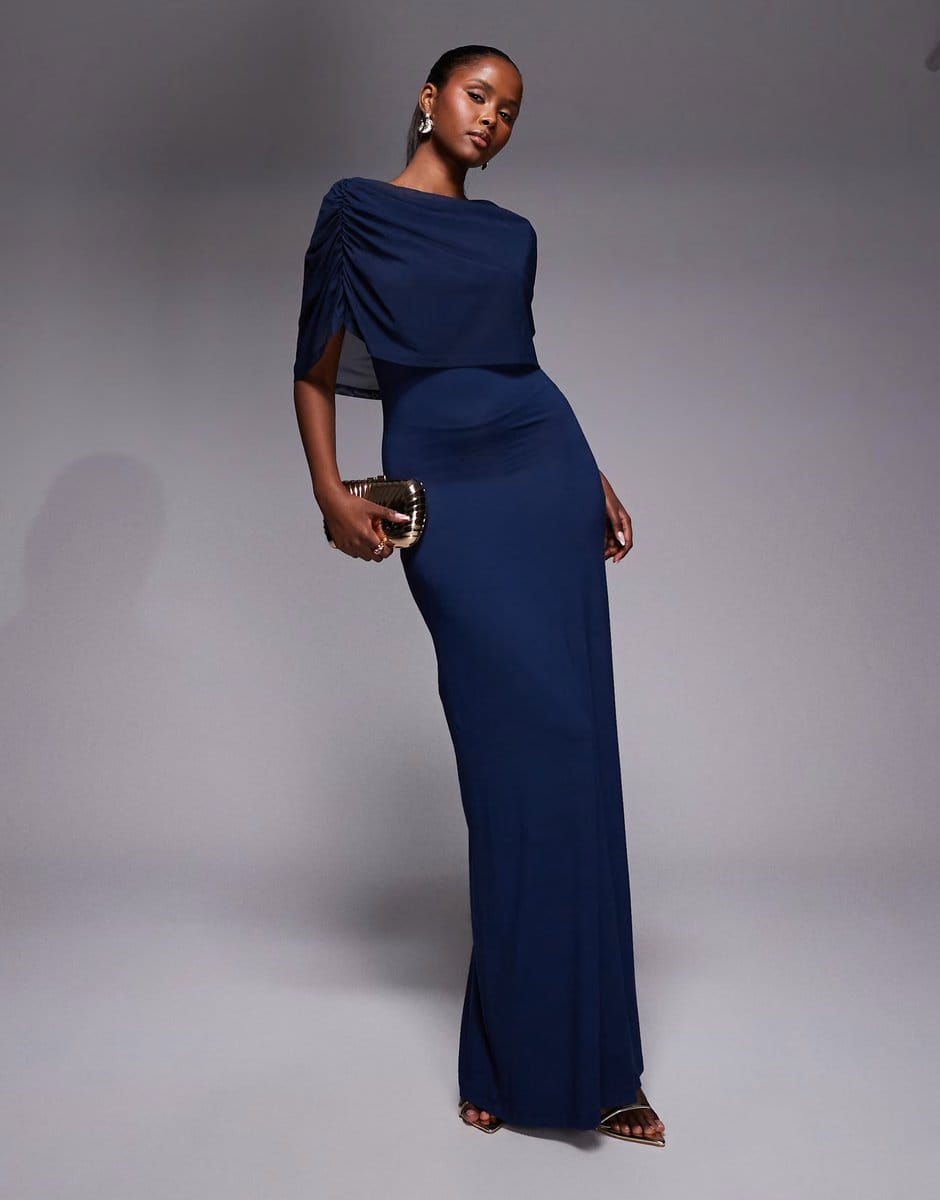 ASOS ASOS DESIGN mesh cape detail maxi dress in navy - 1