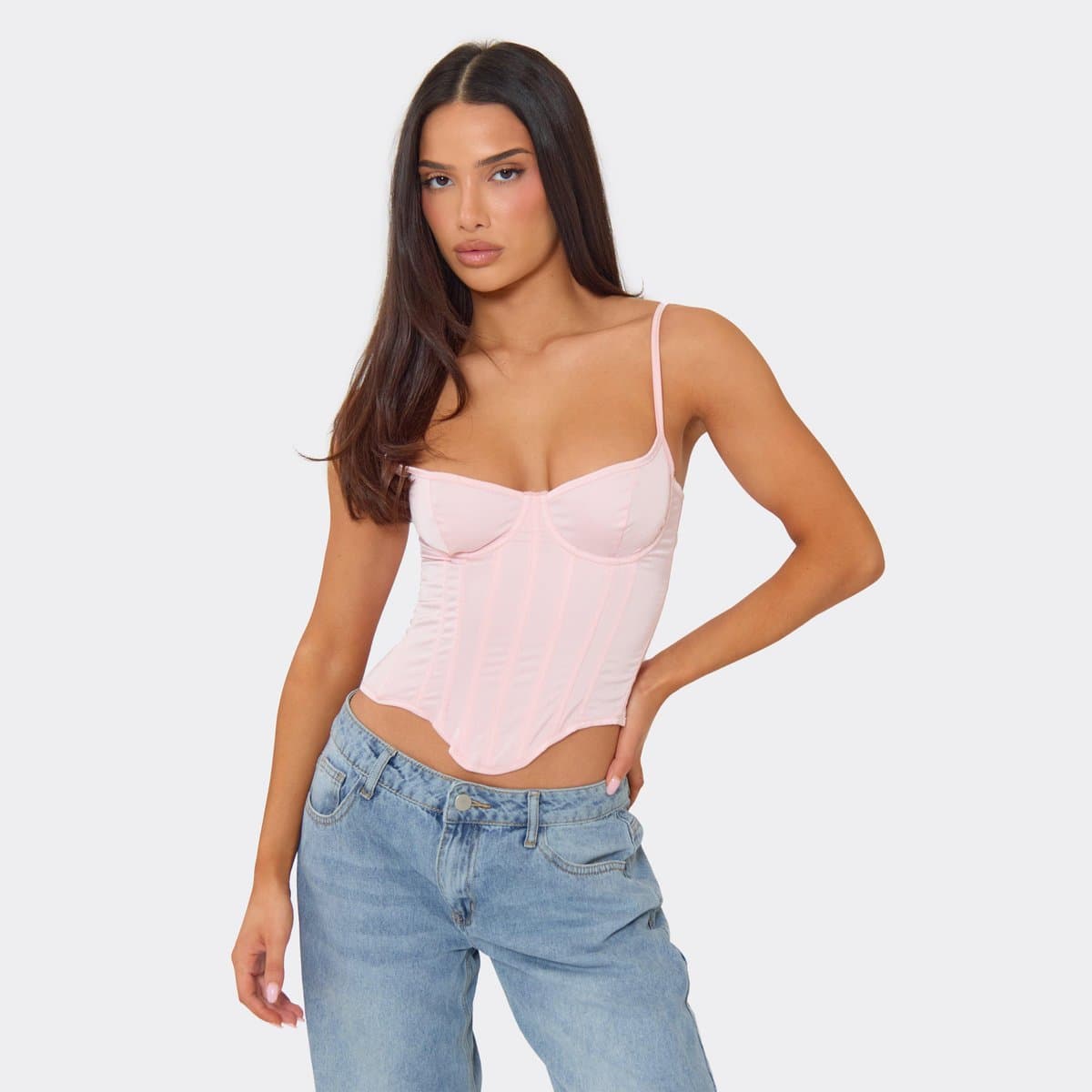 EGO EGO Romantic Pink Satin Corset Top in Pink Satin