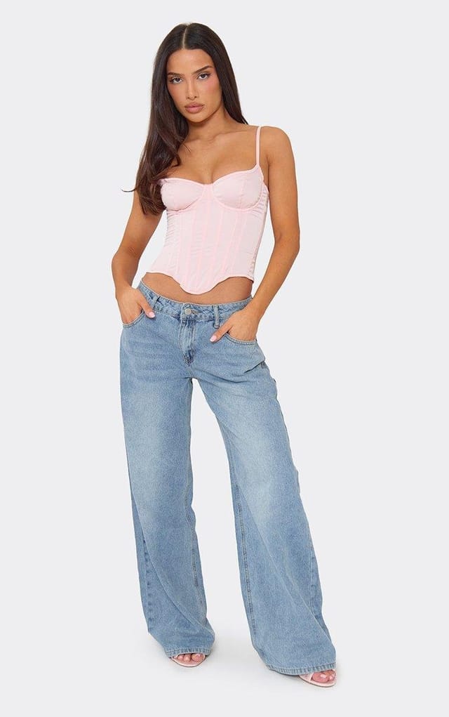 EGO Strappy Tie Lace Back Corset Top In Pink Satin, Women's Size UK 6 - 2
