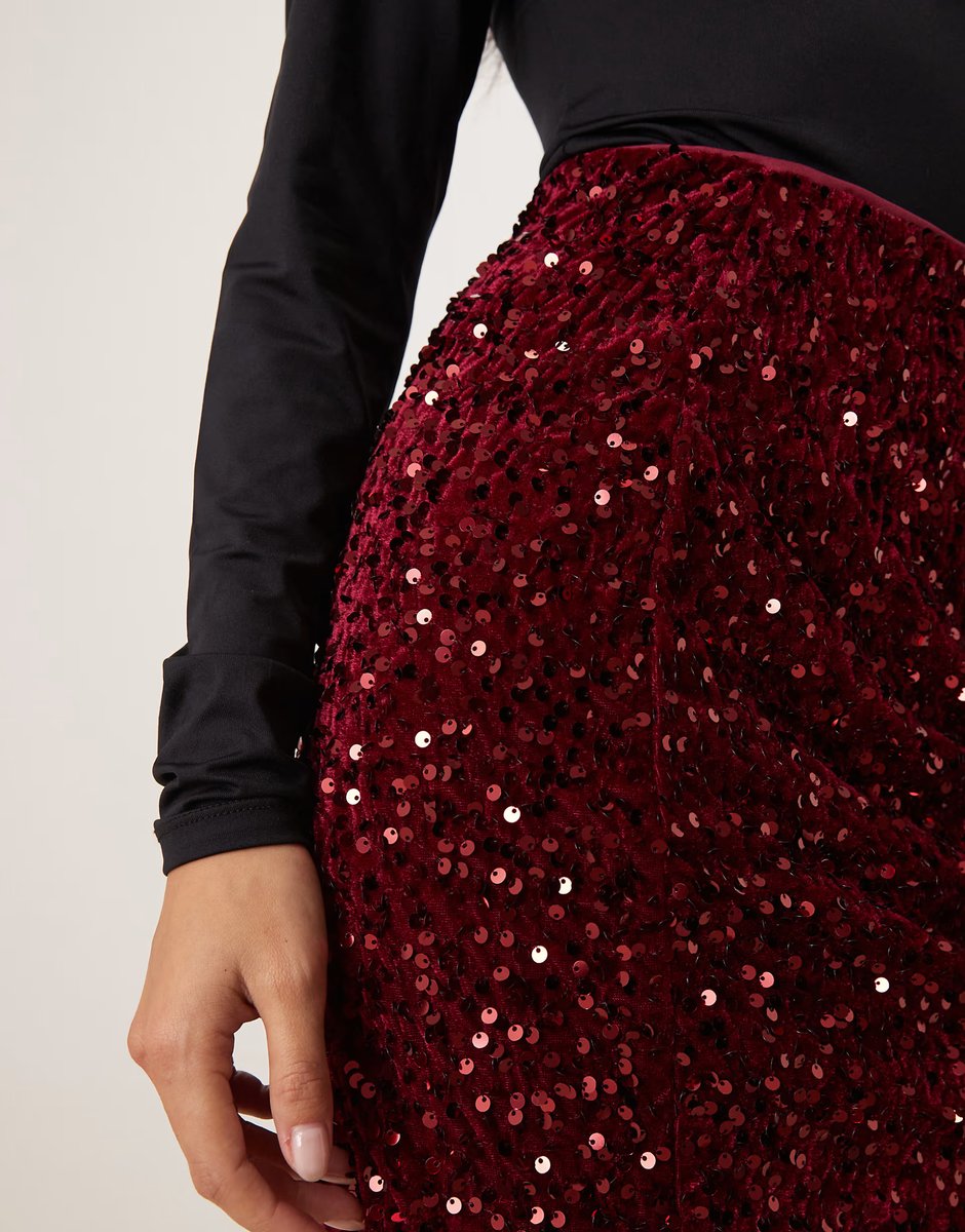 ASOS Vila Petite sequin mini skirt in dark red - 4