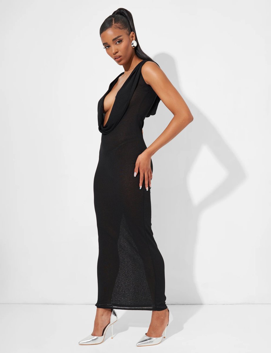 Public Desire Extreme Dropped Cowl Neck Hooded Midaxi Dress Black - 4