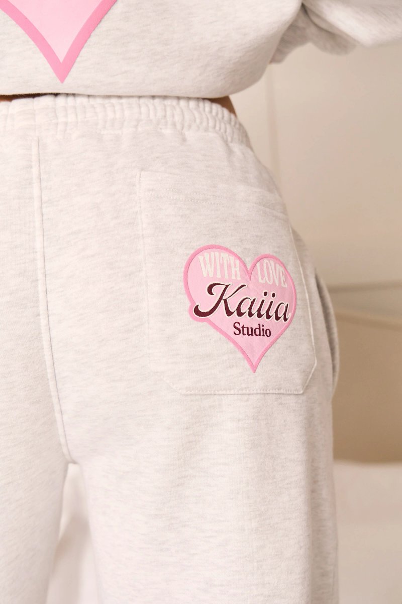 Kaiia Kaiia With Love Wide Leg Joggers Light Grey Marl & Pink - 2