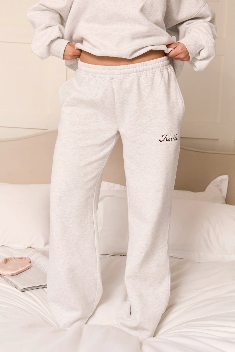 Kaiia Kaiia With Love Wide Leg Joggers Light Grey Marl & Pink - 3