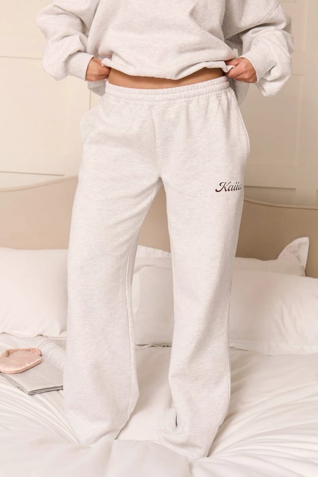 Kaiia Kaiia With Love Wide Leg Joggers Light Grey Marl & Pink - 3