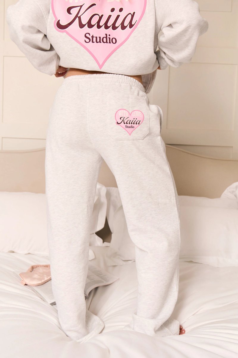 Kaiia Kaiia With Love Wide Leg Joggers Light Grey Marl & Pink - 4