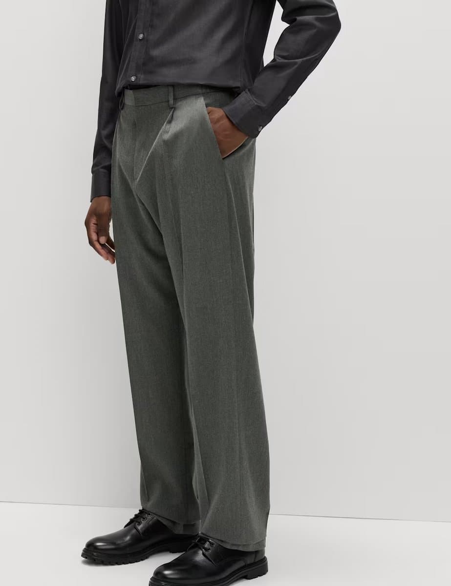 Marks & Spencer M&S Relaxed Fit Smart Stretch Trousers Charcoal