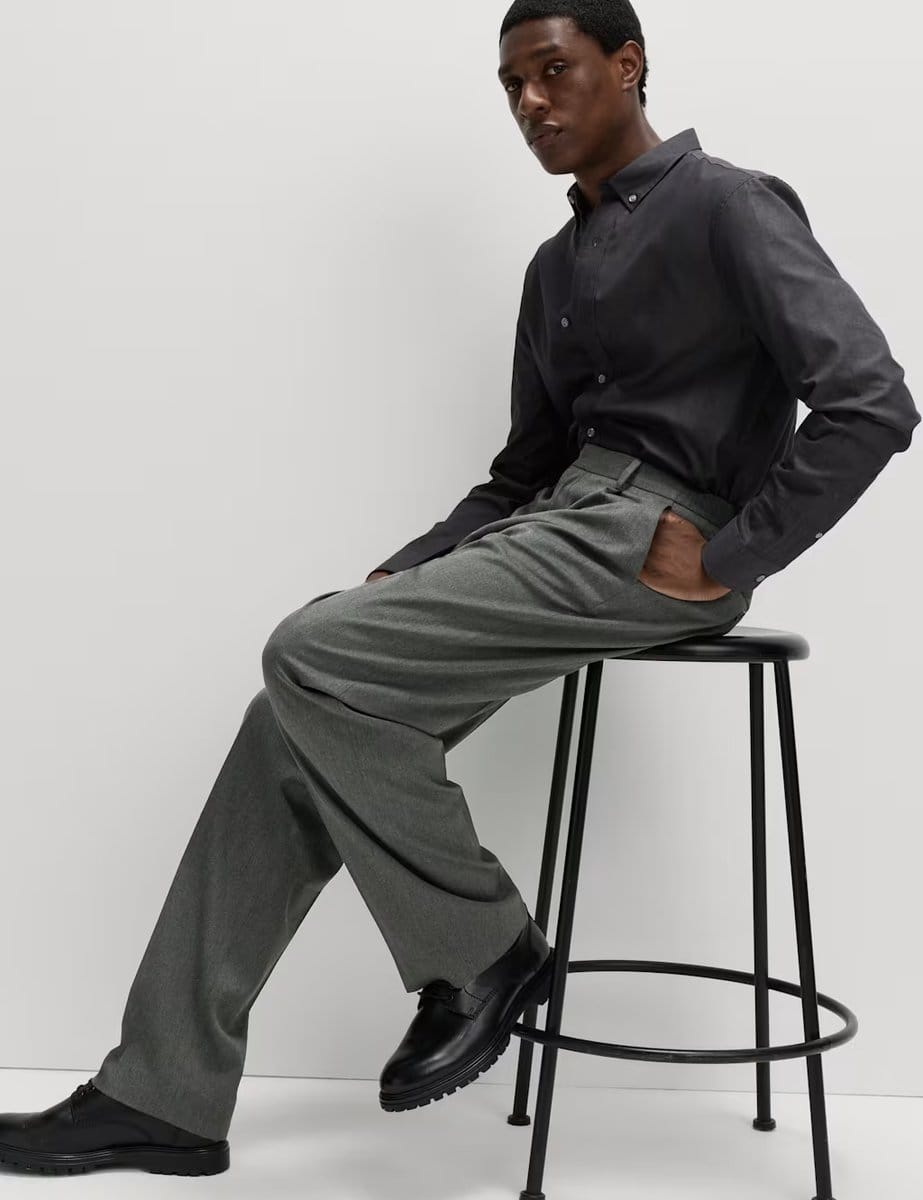 Marks & Spencer M&S Relaxed Fit Smart Stretch Trousers Charcoal - 4