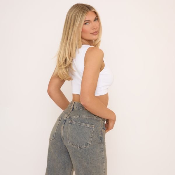 EGO Scoop Neck Bralet In White, Women's Size UK 12 - 2