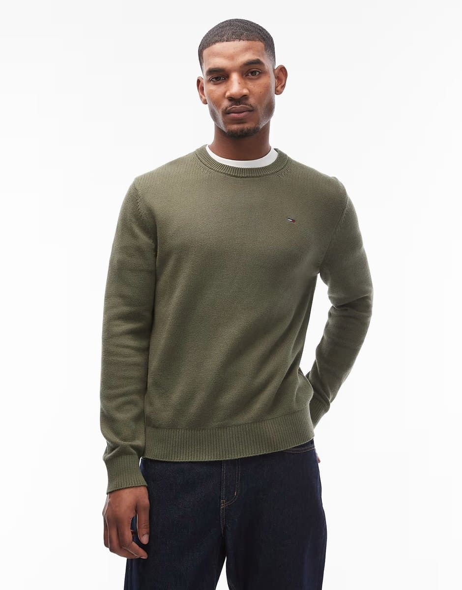 ASOS Tommy Jeans chest logo slim jumper in green