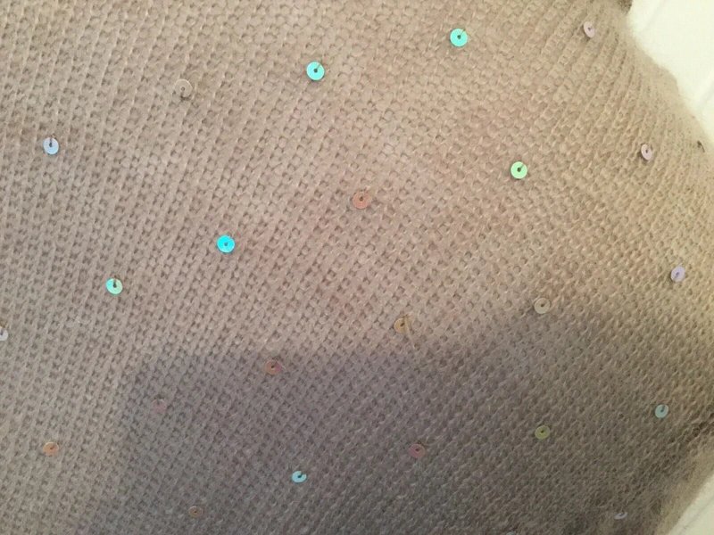 Laura Ashley Laura Ashley Light Brown Soft Mohair Blend Sequin Cardigan Dip Front Sz S UK 8 - 3