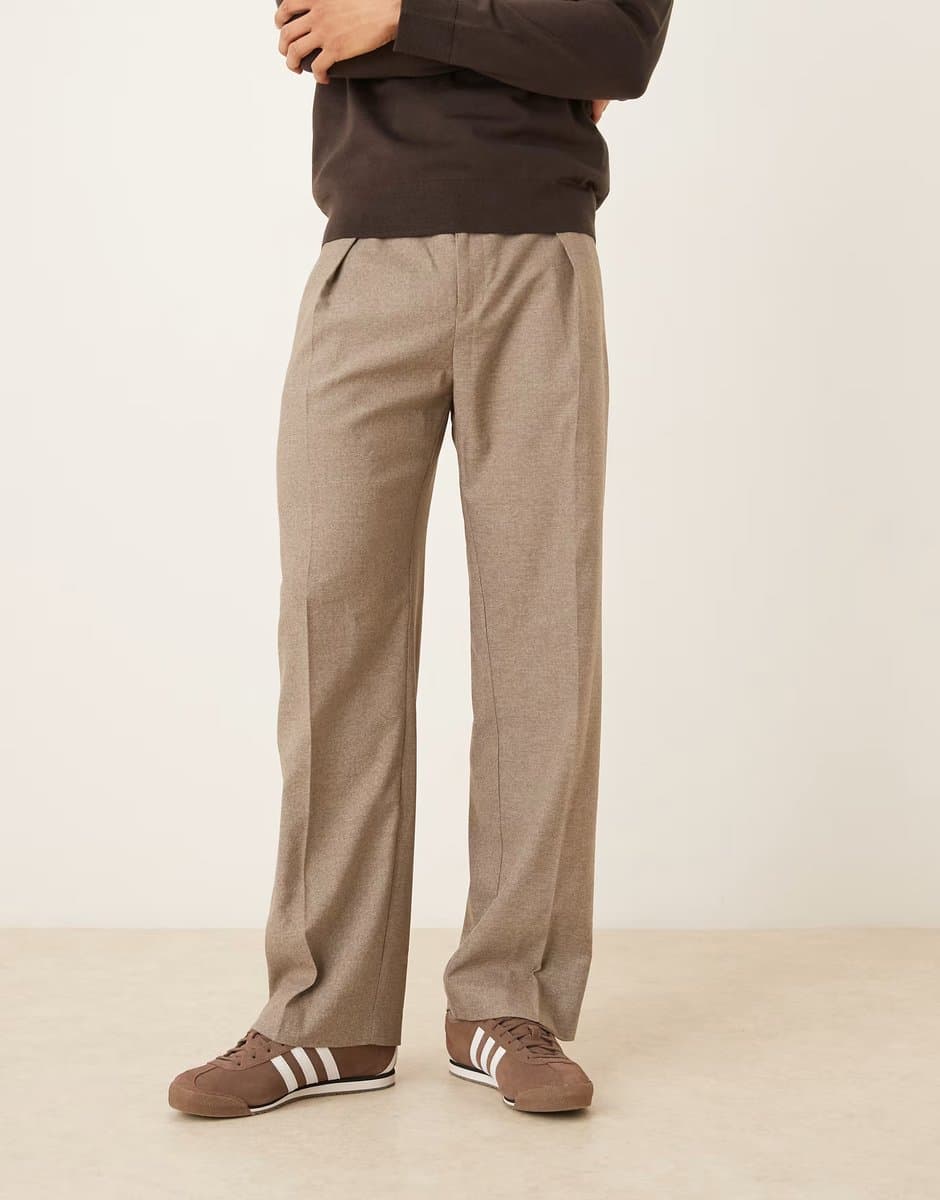ASOS ASOS DESIGN smart pleated wide leg trousers in pebble texture
