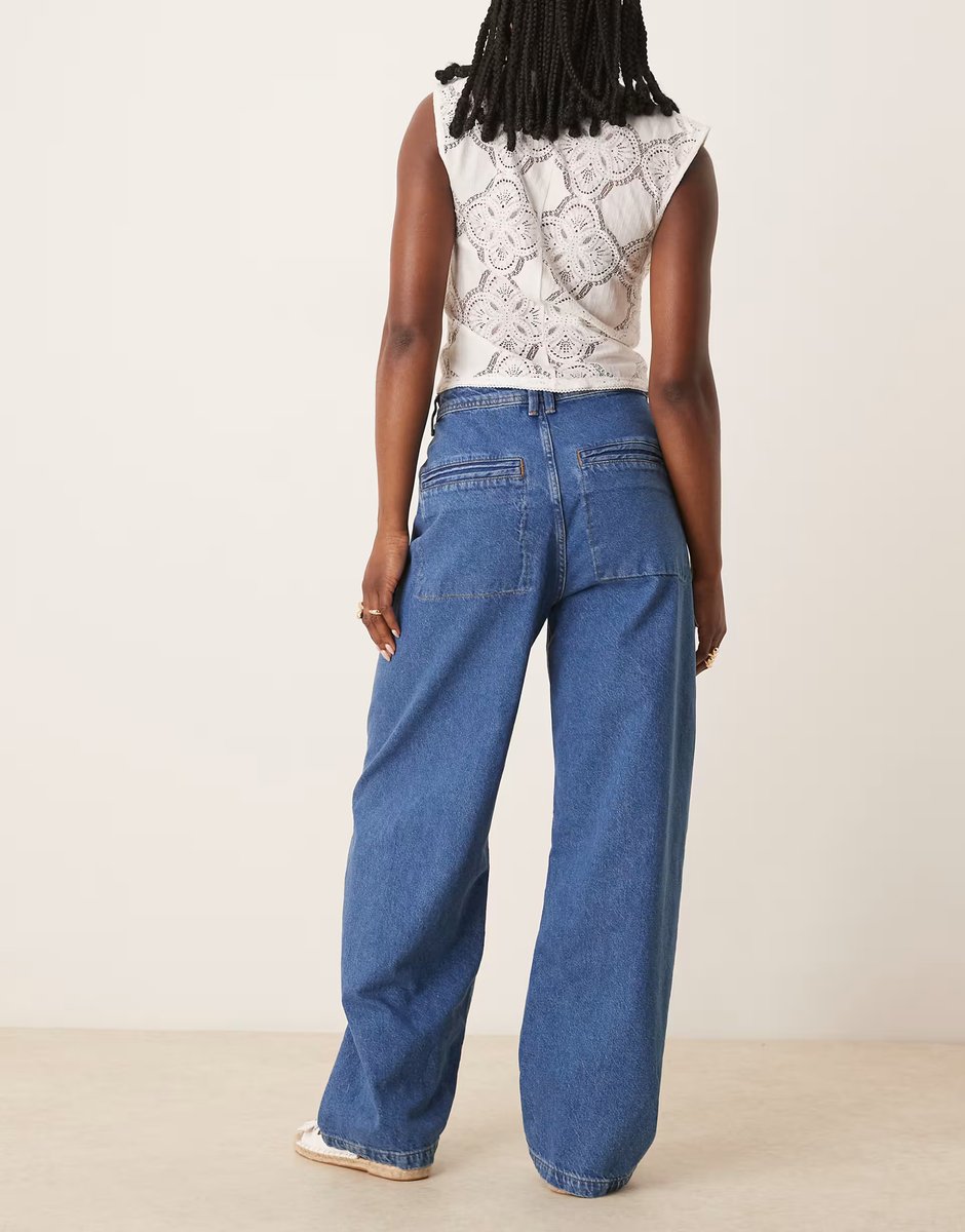 ASOS ASOS DESIGN barrel leg jeans with seam detail in mid blue - MBLUE - 3