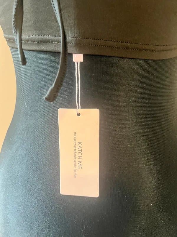 Katch Me Katch Me Black Ruched Tie Wrap Beach Coverup Halterneck Top Size Large New with Tags