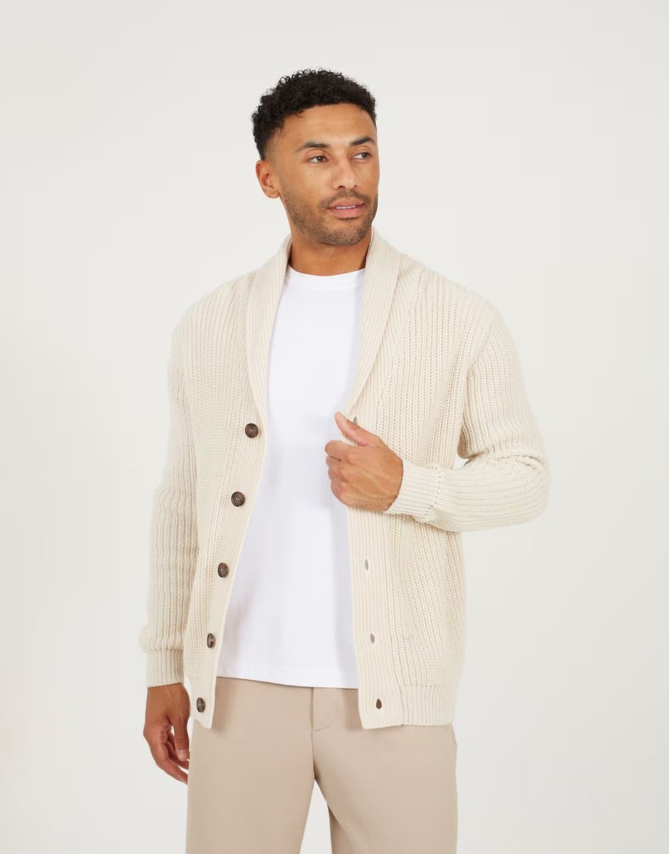 ASOS Brave Soul Shawl neck chunky knit cardigan in ecru