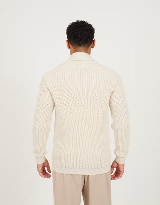 ASOS Brave Soul Shawl neck chunky knit cardigan in ecru - 3