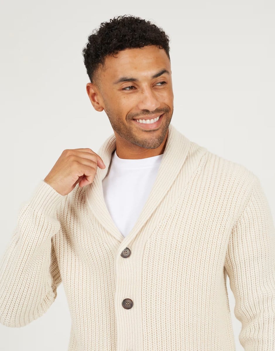 ASOS Brave Soul Shawl neck chunky knit cardigan in ecru - 4