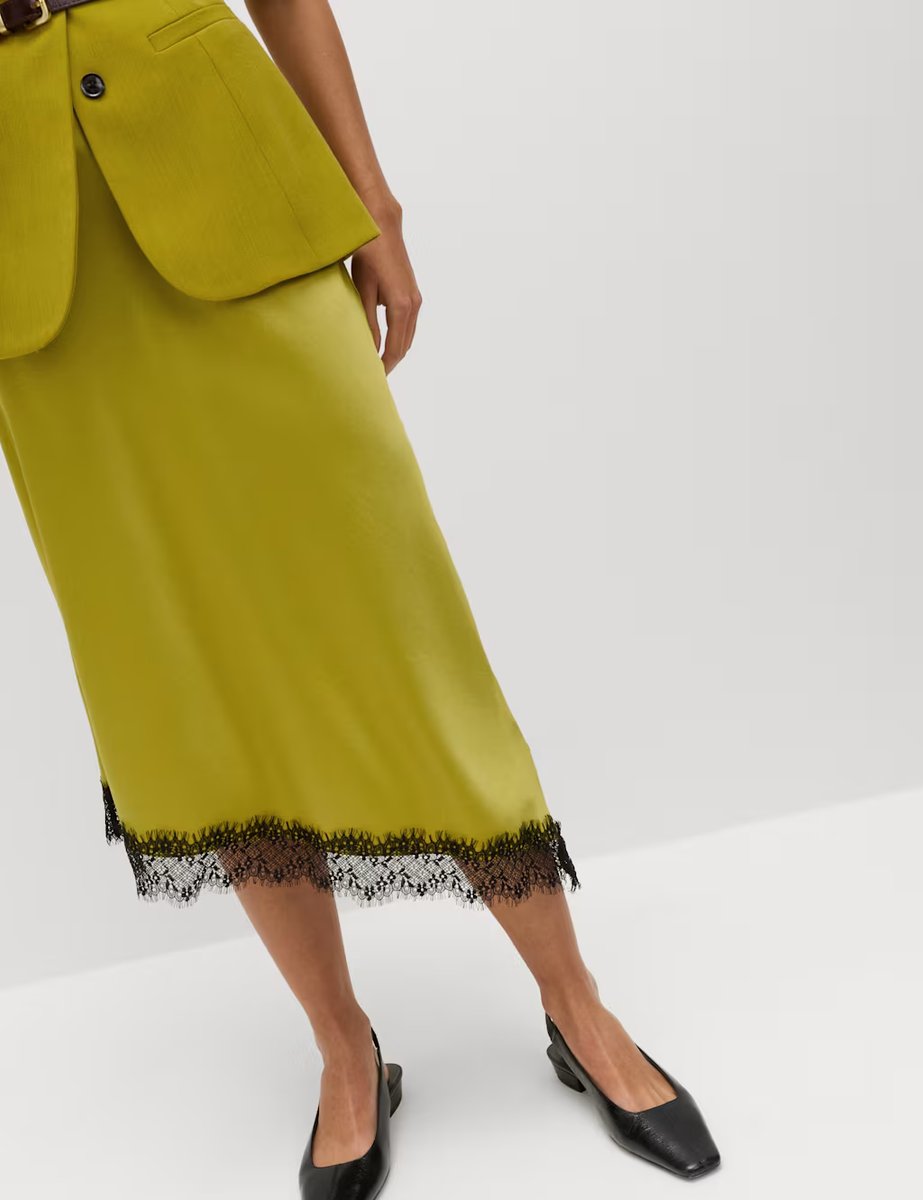Marks & Spencer M&S Lace Detail Asymmetric Midi Slip Skirt Moss - 2