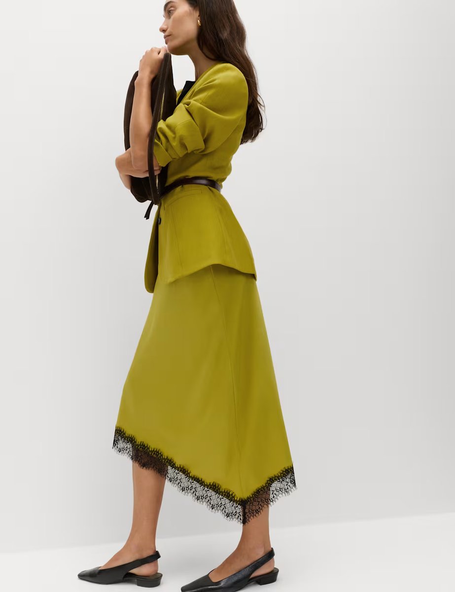 Marks & Spencer M&S Lace Detail Asymmetric Midi Slip Skirt Moss - 3