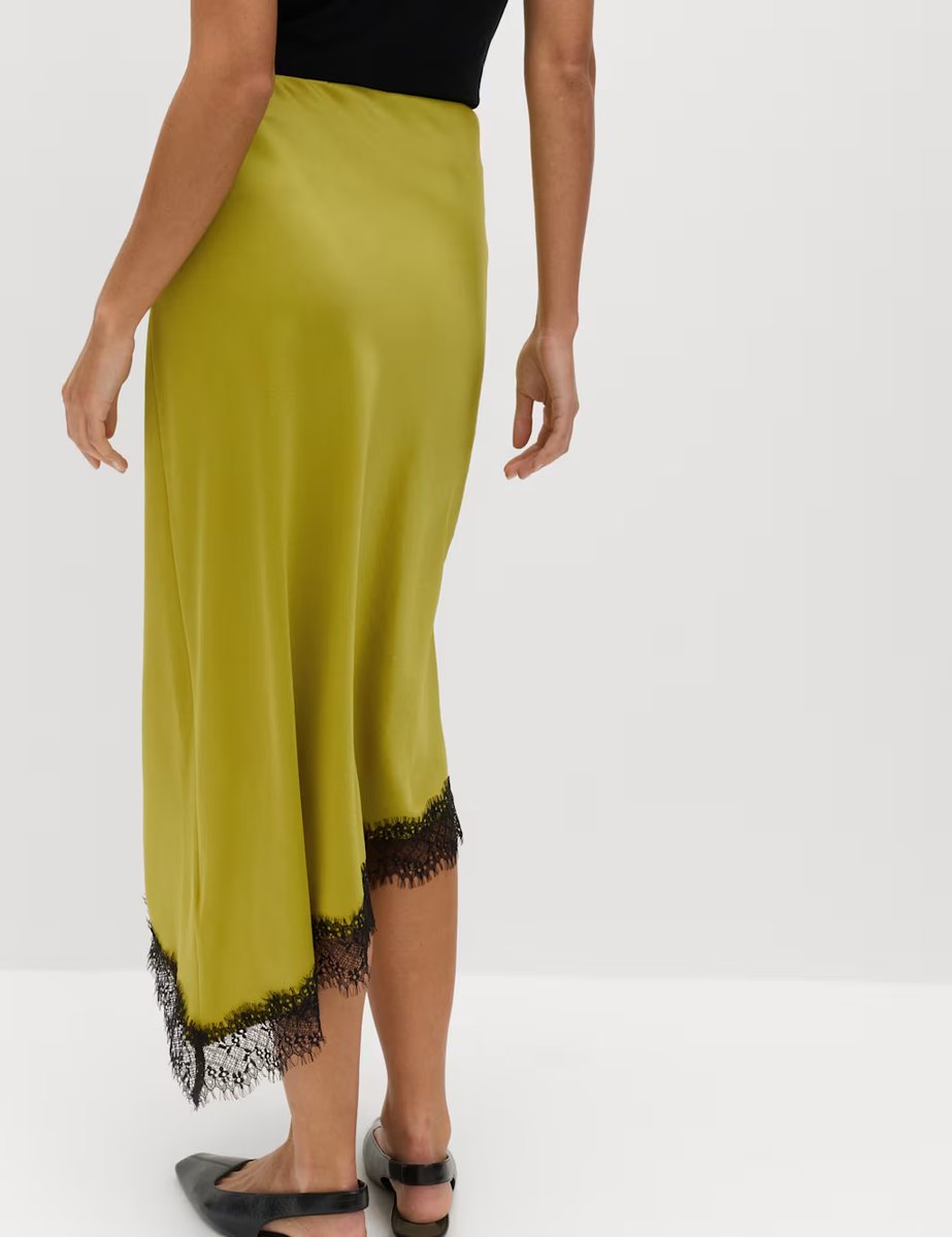 Marks & Spencer M&S Lace Detail Asymmetric Midi Slip Skirt Moss - 4