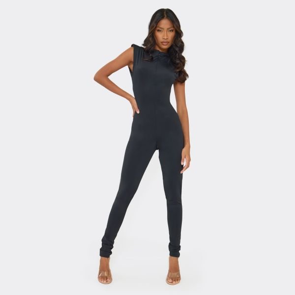 EGO Cap Sleeve Cut Out Back Jumpsuit In Black, Women's Size UK 6 - 1