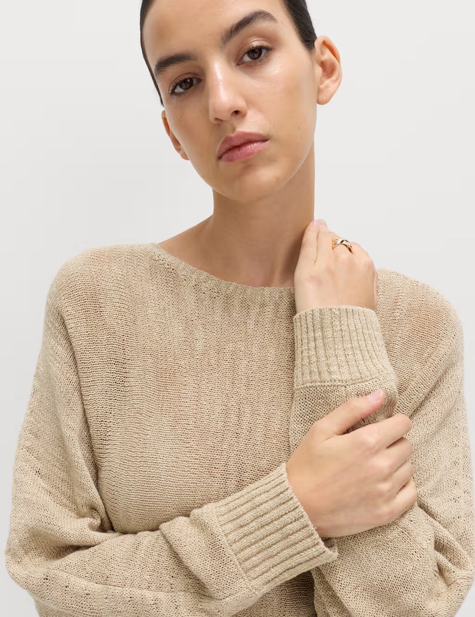Marks & Spencer M&S Cotton Rich Textured Slash Neck Relaxed Jumper Sandstone - 2