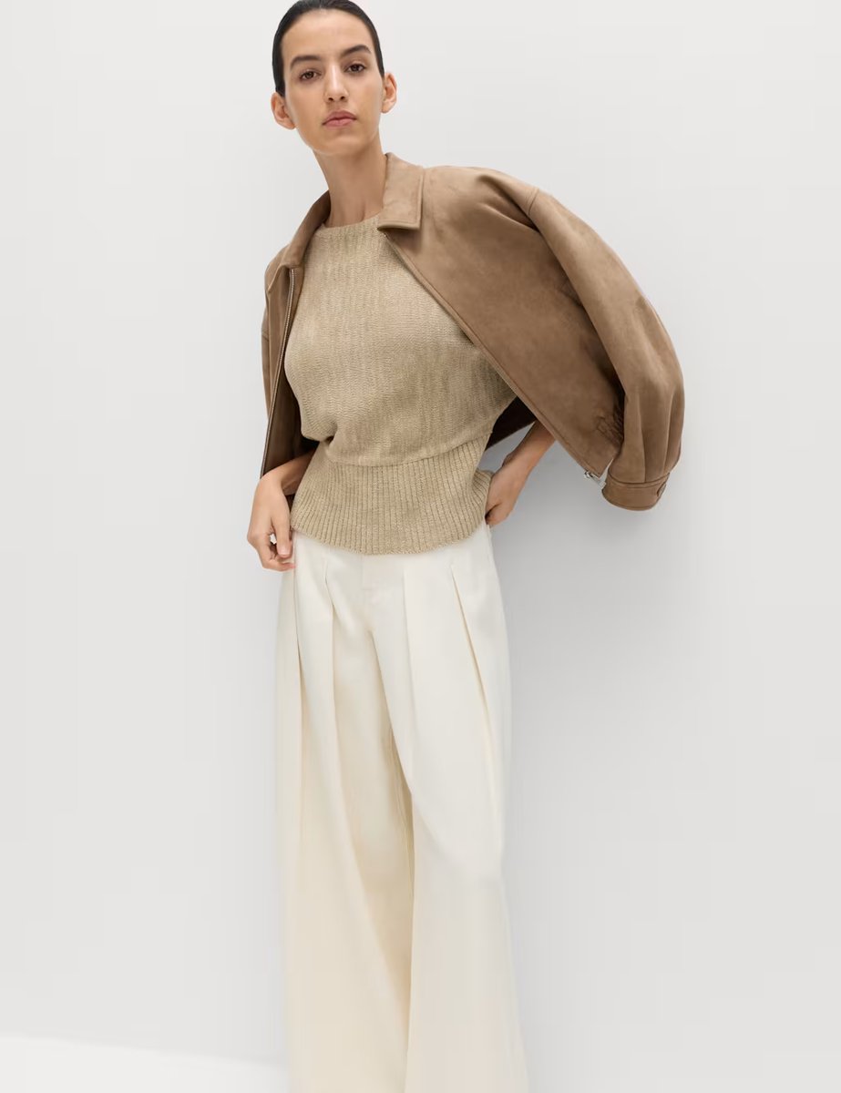 Marks & Spencer M&S Cotton Rich Textured Slash Neck Relaxed Jumper Sandstone - 4