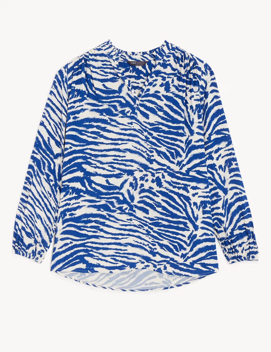 Marks & Spencer M&S Printed V-Neck Longline Blouse Navy Mix - 2