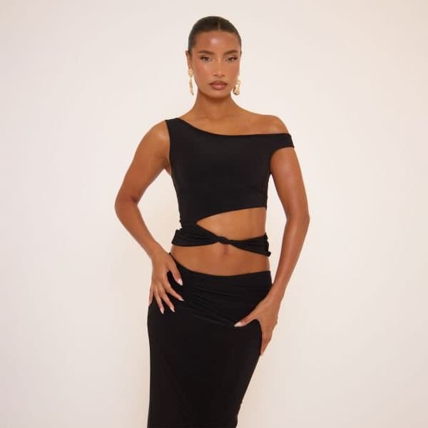 EGO EGO Off-Shoulder Knot Detail Top in Black