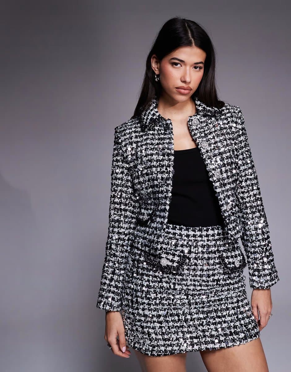 ASOS River Island tailored sparkle boucle co-ord in black