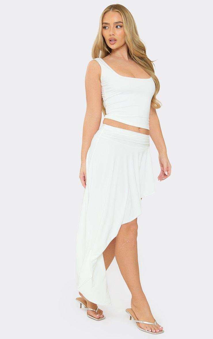 EGO Mid Rise Asymmetric Hem Midaxi Skirt In White Slinky, Women's Size UK 6 - 2